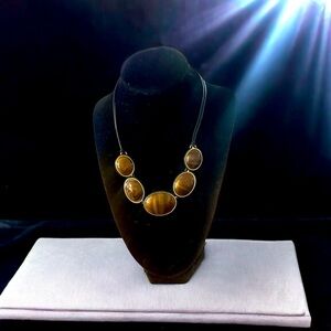 5X Branded Vintage Tiger Eye Statement Necklace 16-18"